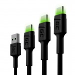Green Cell Set 3x Ray USB cable - USB-C 120cm, green LED, fast charging Ultra Charge, QC 3.0 (KABGCSET01)