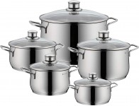 WMF Diadem Plus 5-Piece Saucepan Set - Pouring Rim, Glass Lid, Cromargan Polished Stainless Steel, Suitable for Induction Cookers, Dishwasher-Safe