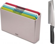 JOSEPH JOSEPH Folio Icon 4-Piece Chopping Board Set with Storage Case + Stainless Steel Japanese Elevate Knife - Silver