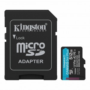 Kingston Canvas Go! Plus microSDXC 512GB 200/160MB/s read/write Class 10, UHS-I, U3, V30, A2 with Adapter (SDCG4/512GB)
