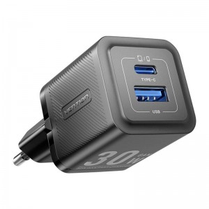 Vention Wall charger FEQB0-EU, USB-C, USB- A, 30W/30W, GaN (black)