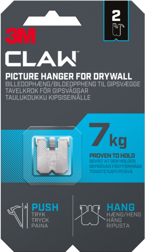 3M Claw Hook for drywall, hold 7 kg, 2 hooks 