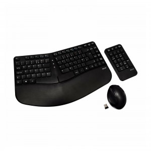 V7 Ergonomic Wireless Keyboard, Mouse, and Keypad Combo - Black (0662919103700)