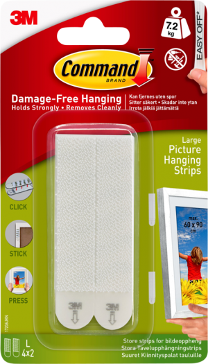 3M COMMAND HANGING STRIPS WHITE LARGE SET/4