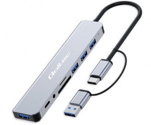 Qoltec HUB 8in1 USB C USB,USB C 4xUSB SD TF card Jack