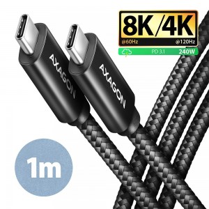 AXAGON BUCM4X-CM10AB NewGEN+ cable USB-C <-> USB-C, 1m, USB4 Gen 3&times;2, PD 240W, 8K HD, ALU