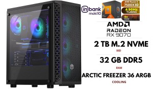 PC| RYZEN 5 7500X3D, DDR5 32GB 6000MHz, NVME M.2 SSD 2TB, RX 9070